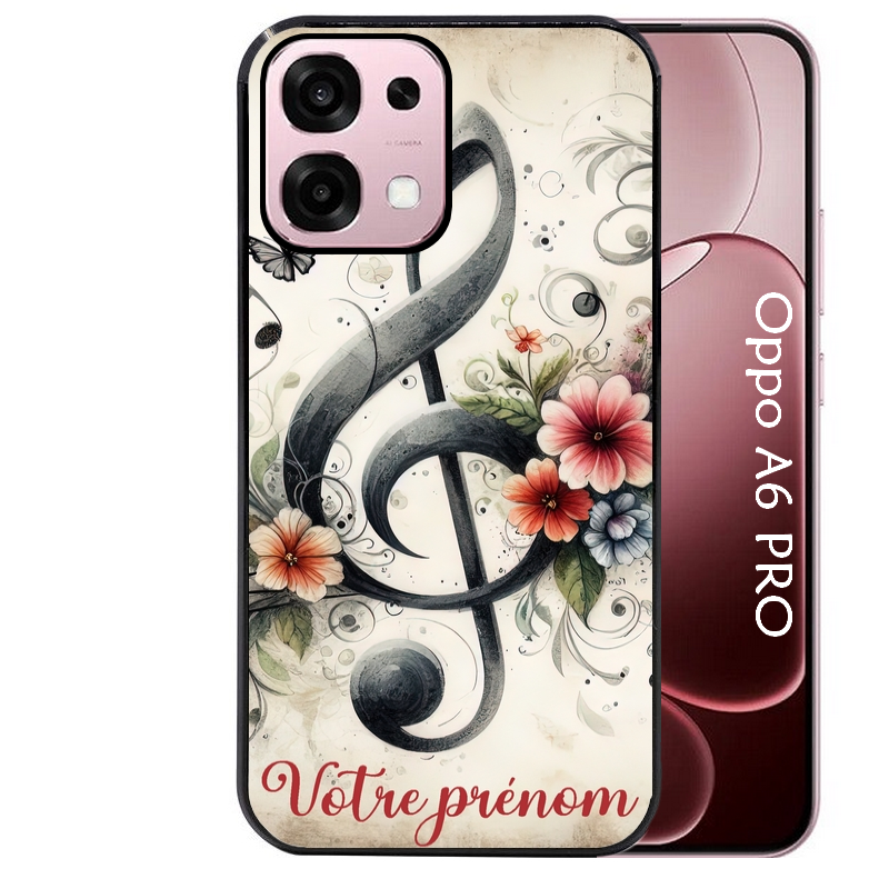 Coque noire taperso pour OPPO A6 PRO 4G et 5G avec motif musique cle sol personnalisee protection antichoc personnalisée