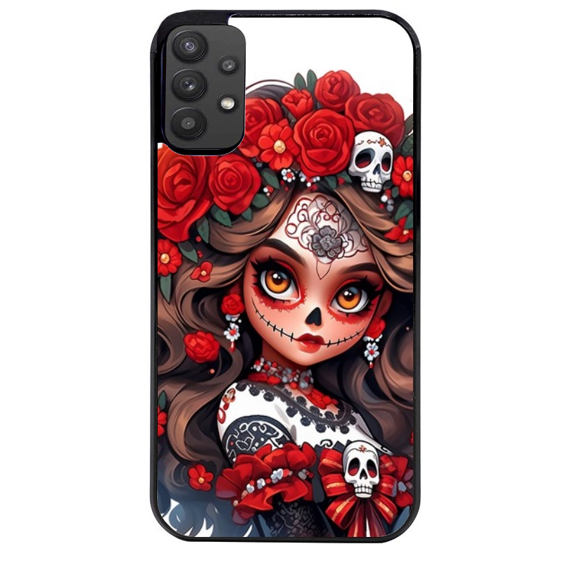 Coque noire taperso pour galaxy A22 A32 A52 A52S 4G 5G  avec motif tete de mort calavera rouge protection antichoc personnalisée