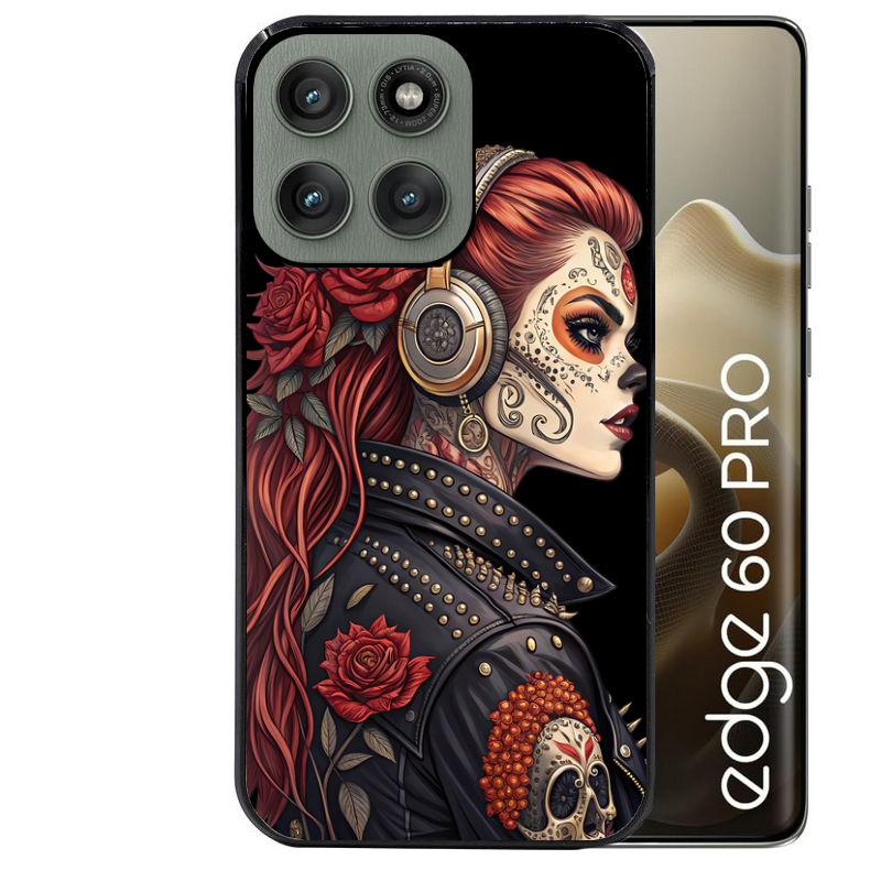 Coque noire taperso pour Moto Edge 60 et Neo Fusion Pro avec motif tete de mort rock protection antichoc personnalisée