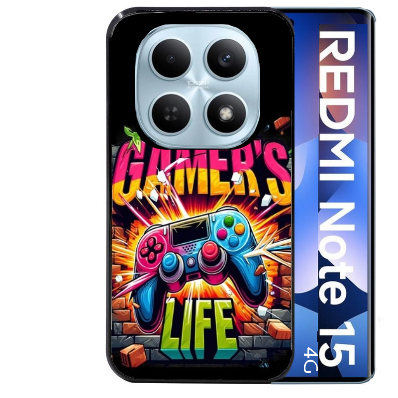 Coque noire taperso pour Redmi Note 15 et PRO PLUS 4G 5G avec motif gamer life protection antichoc personnalisée