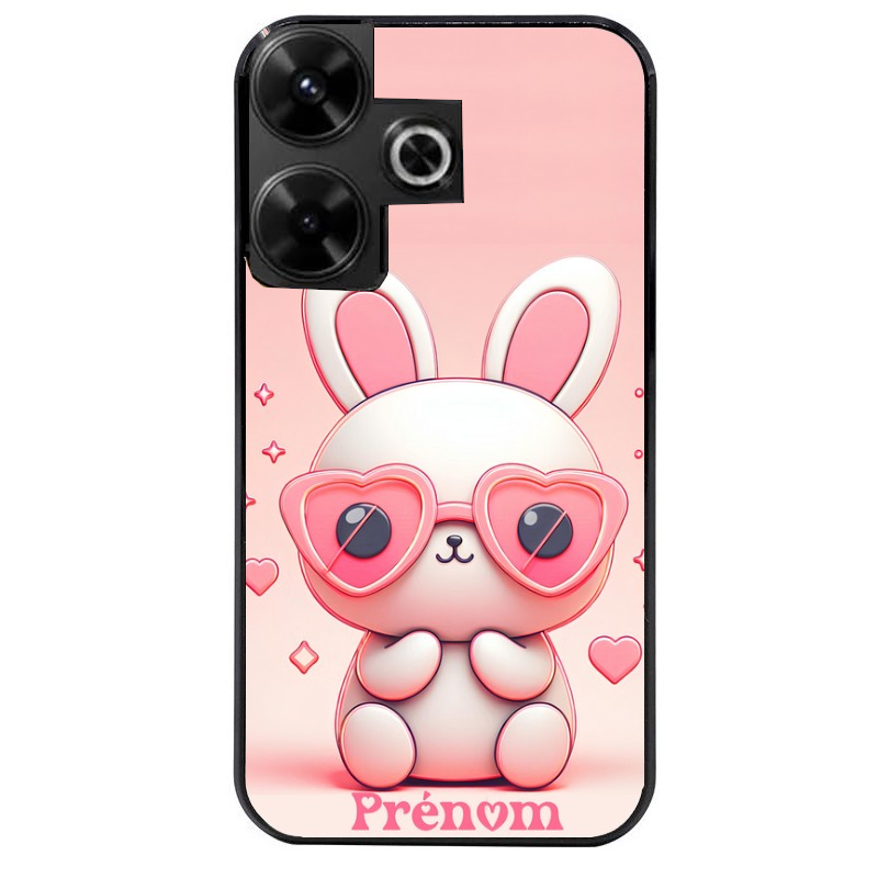 Coque noire taperso pour POCO M6 4G avec motif lapin lunettes personnalisee protection antichoc personnalisée