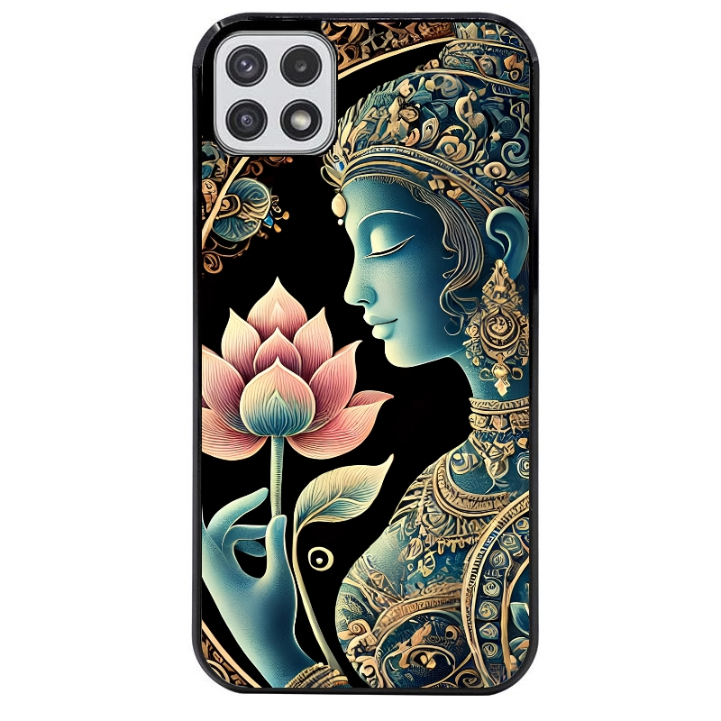 Coque noire taperso pour galaxy A22 A32 A52 A52S 4G 5G  avec motif bouddha et lotus protection antichoc personnalisée