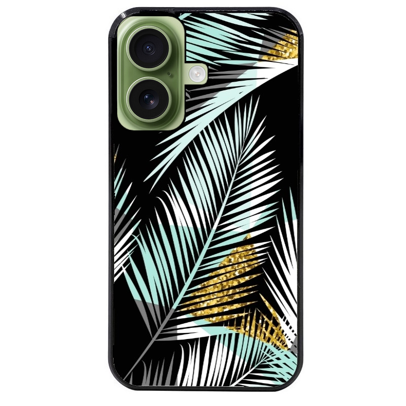 Coque noire taperso pour Iphone 16 16E PLUS MAX PRO avec motif palmier noir protection antichoc personnalisée