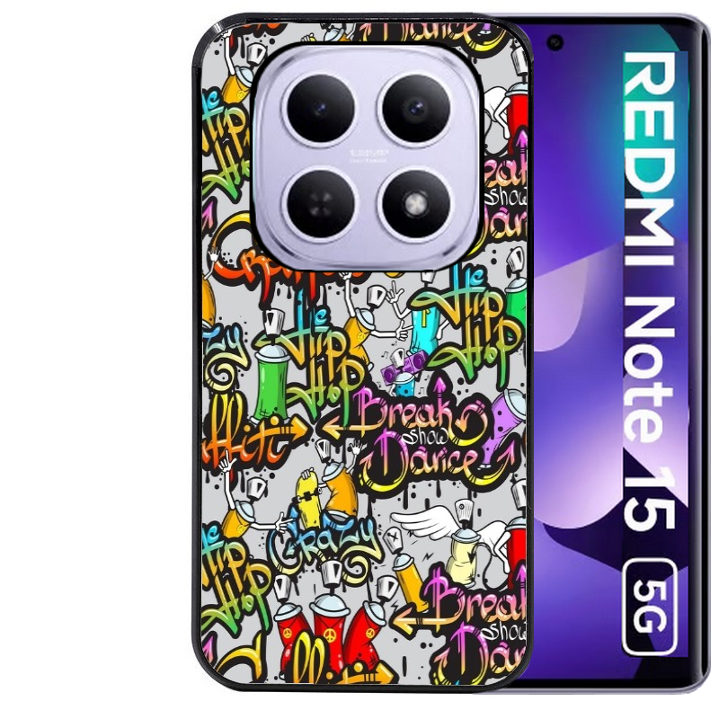 Coque noire taperso pour Redmi Note 15 et PRO PLUS 4G 5G avec motif tag et graffiti protection antichoc personnalisée