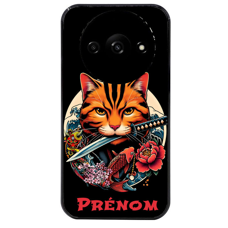 Coque noire taperso pour Redmi A3 avec motif chat carpe koii japan personnalise protection antichoc personnalisée