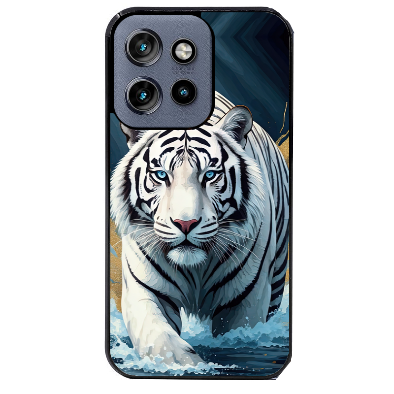 Coque noire taperso pour Moto Edge 60 et Neo Fusion Pro avec motif tigre polaire protection antichoc personnalisée