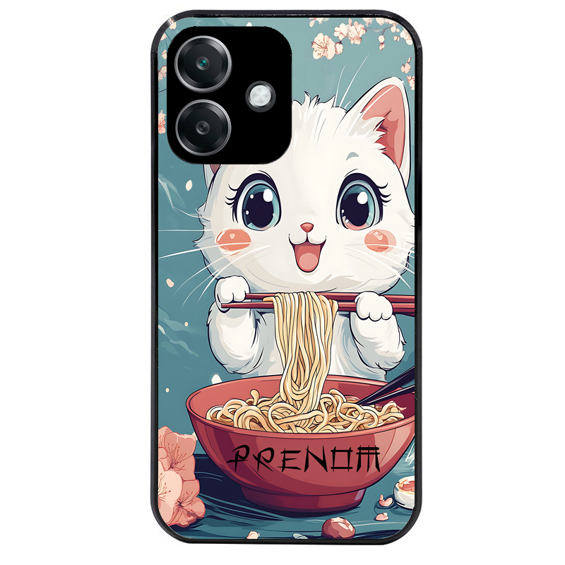 Coque noire taperso pour OPPO A40 avec motif chat ramen cerisier protection antichoc personnalisée