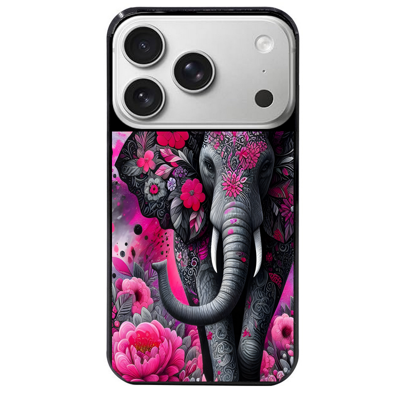Coque noire taperso pour Iphone 17 17E AIR MAX PRO avec motif elephant et fleurs protection antichoc personnalisée