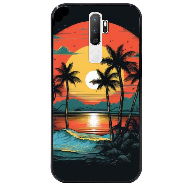 Coque noire taperso pour OPPO A5 A9 2020 avec motif hawaii palmier protection antichoc personnalisée
