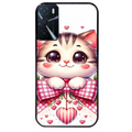Coque noire taperso pour OPPO A16 et A16S avec motif chat noeud et coeur protection antichoc personnalisée