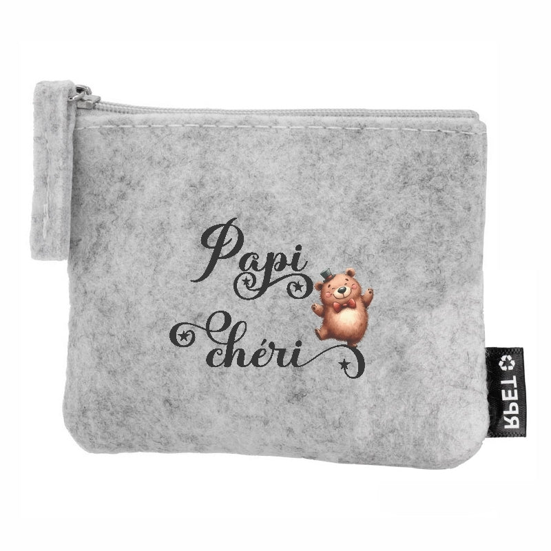 Porte monnaie personnalisé papi chéri en feutrine en feutrine