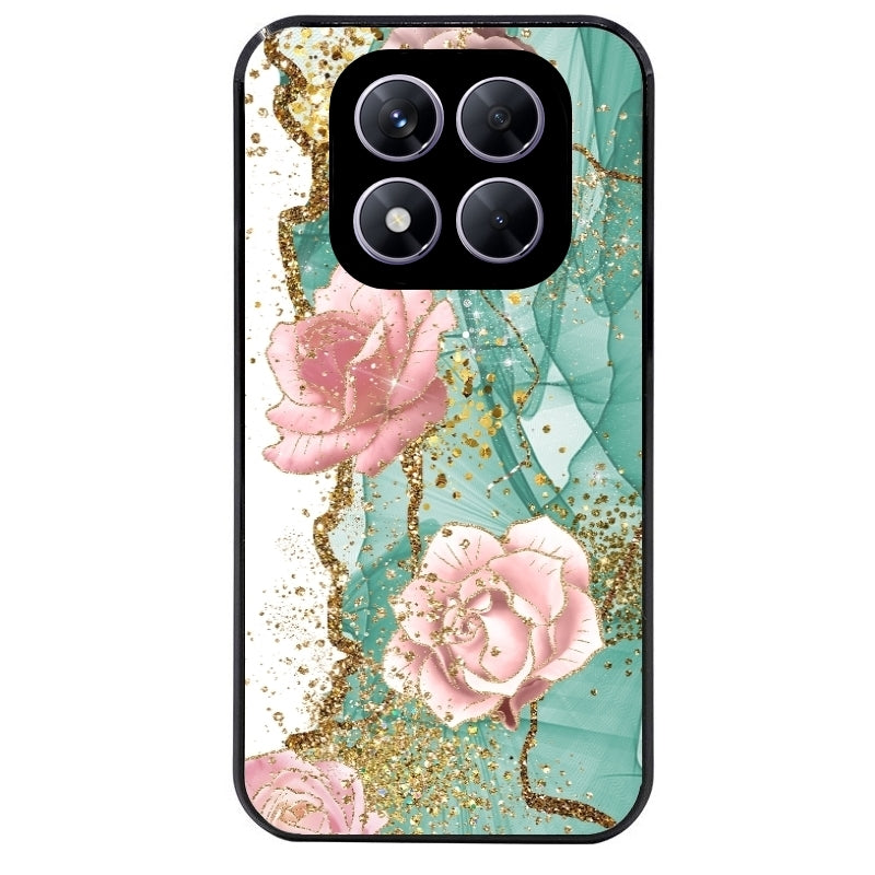 Coque noire taperso pour Redmi Note 14 et PRO PLUS 4G 5G avec motif marbre fleur turquoise protection antichoc personnalisée