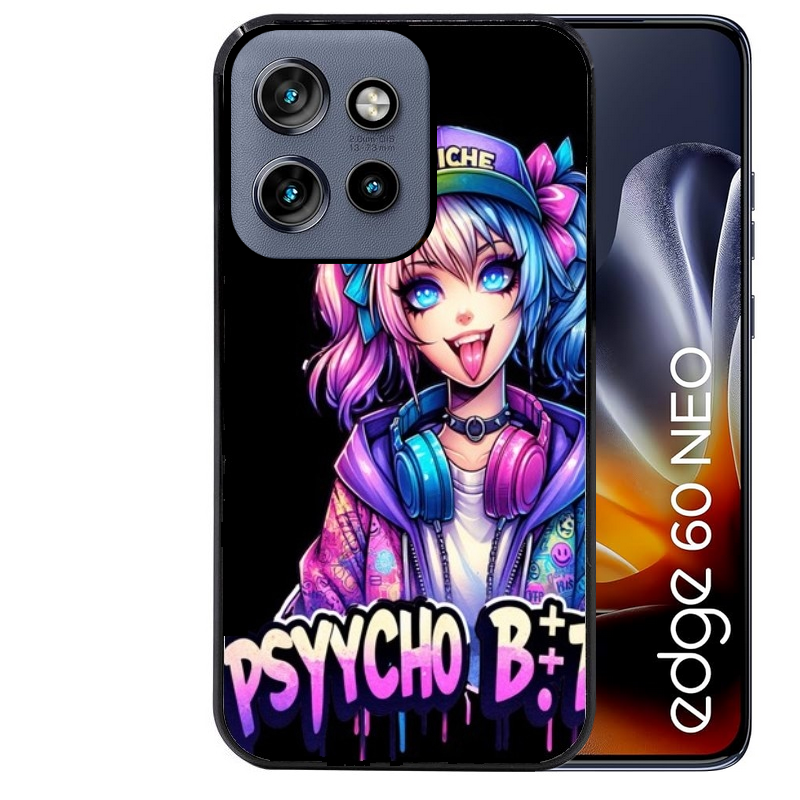 Coque noire taperso pour Moto Edge 60 et Neo Fusion Pro avec motif anime manga et psycho protection antichoc personnalisée