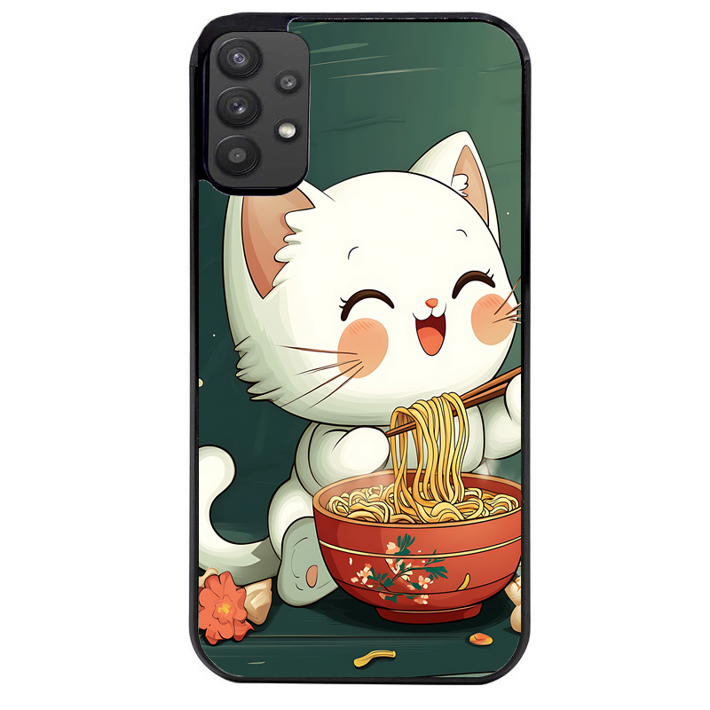 Coque noire taperso pour galaxy A22 A32 A52 A52S 4G 5G  avec motif chat ramen nuage protection antichoc personnalisée