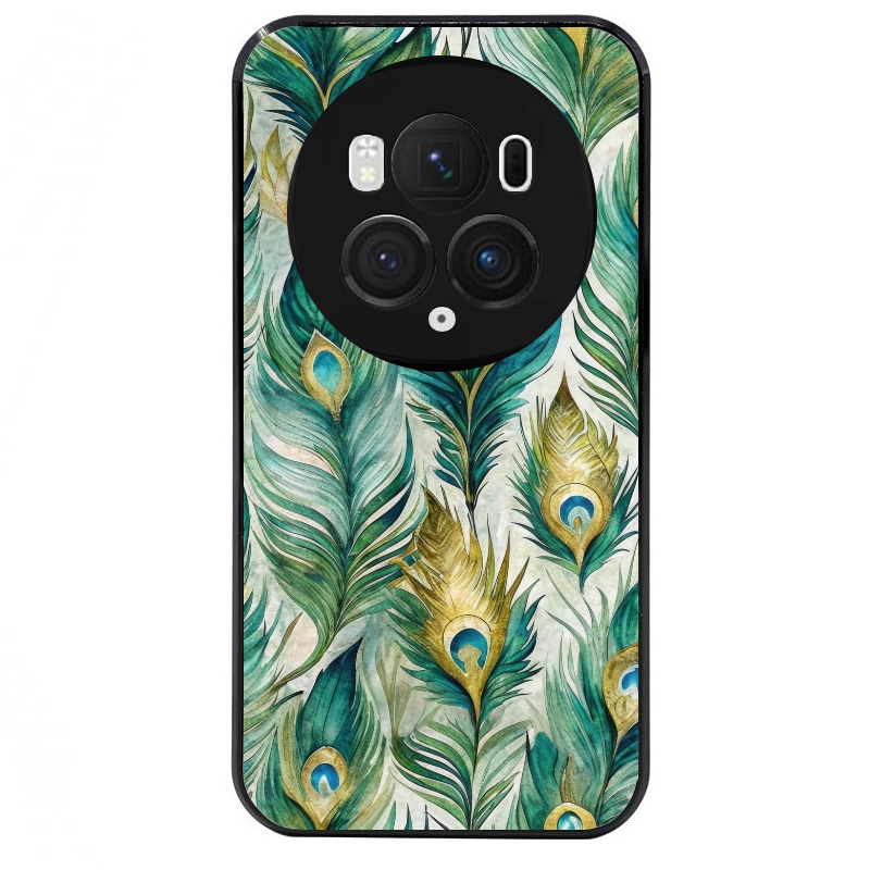 Coque noire taperso pour Magic 5 6 LITE et PRO avec motif paon plumes protection antichoc personnalisée