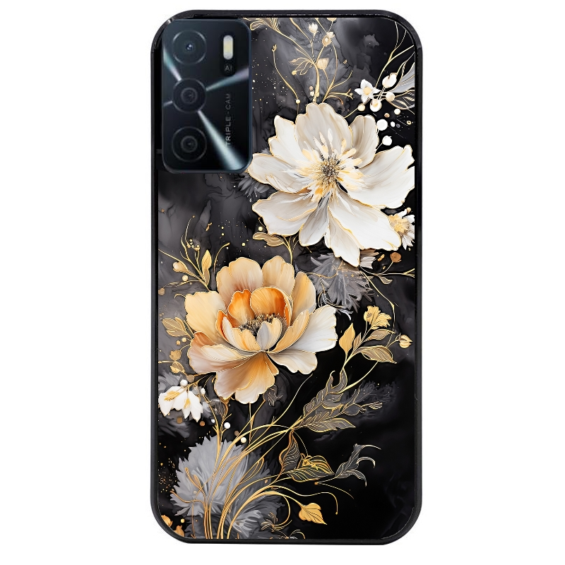 Coque noire taperso pour OPPO A16 et A16S avec motif fleur blanche protection antichoc personnalisée