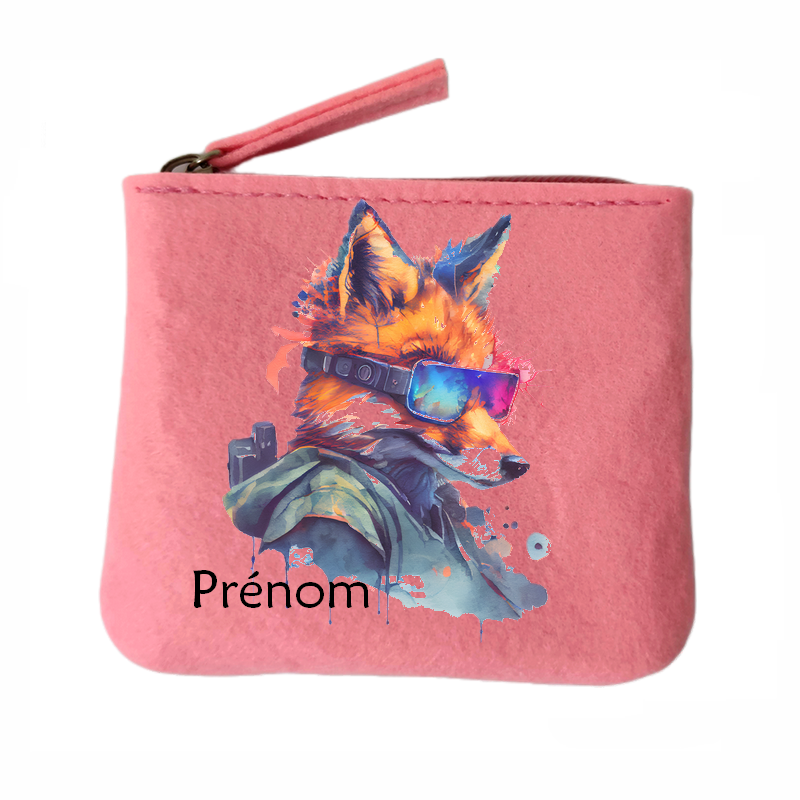Porte monnaie personnalisé renard ranger en feutrine en feutrine