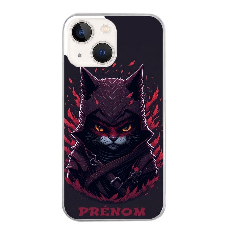 Coque taperso pour Iphone 15 et PRO PLUS PRO MAX avec motif chat samourai personnalise protection antichoc personnalisée