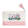 Pochette personnalisée motif fleur lotus en toile et simili cuir personnalisée