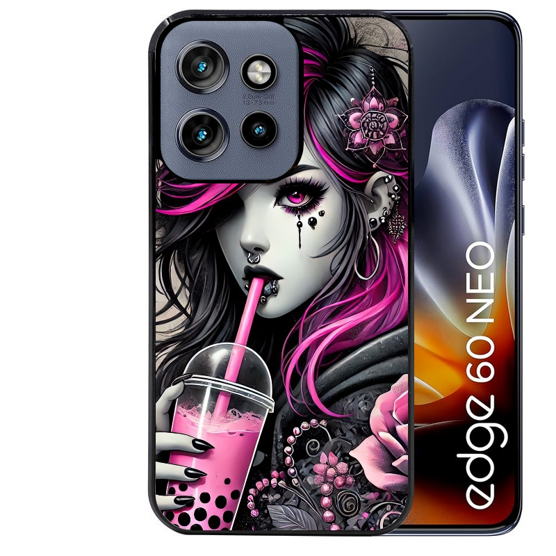 Coque noire taperso pour Moto Edge 60 et Neo Fusion Pro avec motif anime et gothic boba protection antichoc personnalisée