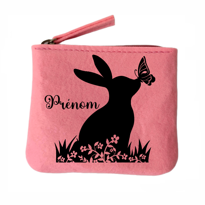 Porte monnaie personnalisé lapin papillon en feutrine en feutrine