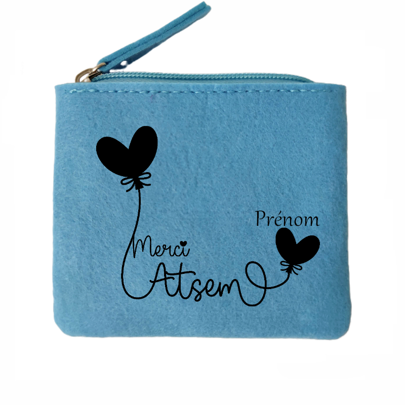 Porte monnaie personnalisé Atsem merci en feutrine en feutrine