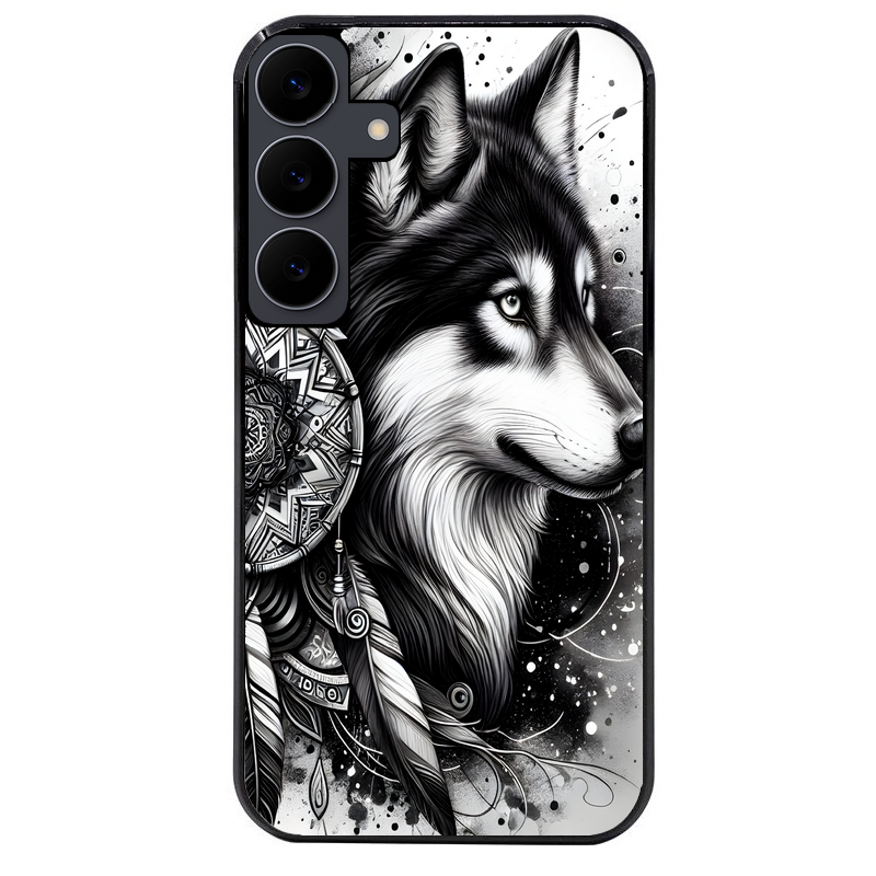Coque noire taperso pour galaxy A06 A16 A26 A36 A56 avec motif loup dreamcatcher protection antichoc personnalisée