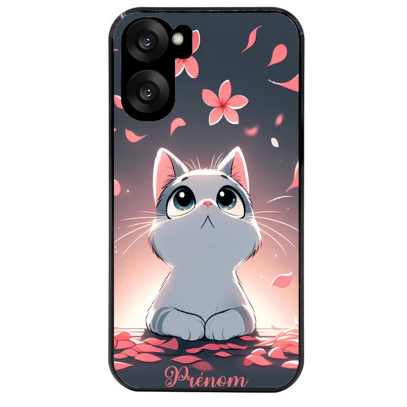 Coque noire taperso pour OnePlus Nord CE5 avec motif chat anime avec votre prenom protection antichoc personnalisée