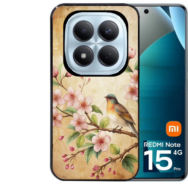 Coque noire taperso pour Redmi Note 15 et PRO PLUS 4G 5G avec motif fleur et colibri protection antichoc personnalisée