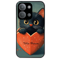 Coque noire taperso pour POCO C85 avec motif chat et coeur avec prenom protection antichoc personnalisée