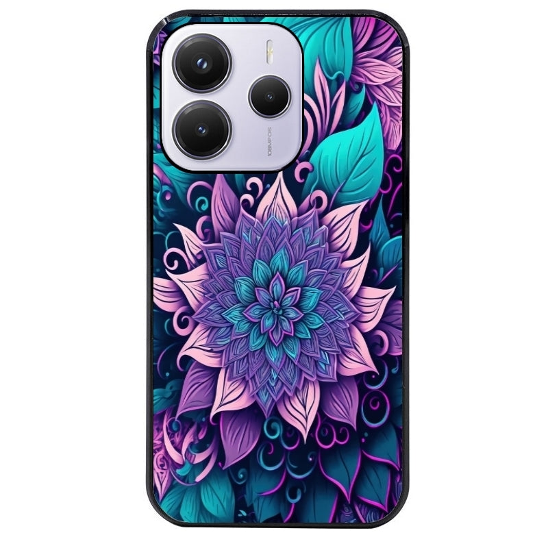 Coque noire taperso pour Redmi Note 14 et PRO PLUS 4G 5G avec motif tropical mandala et fleur violet protection antichoc personnalisée