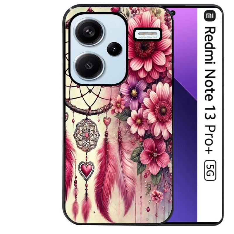 Coque noire taperso pour Redmi Note 13 PRO PLUS 5G avec motif dreamcatcher et coeur protection antichoc personnalisée