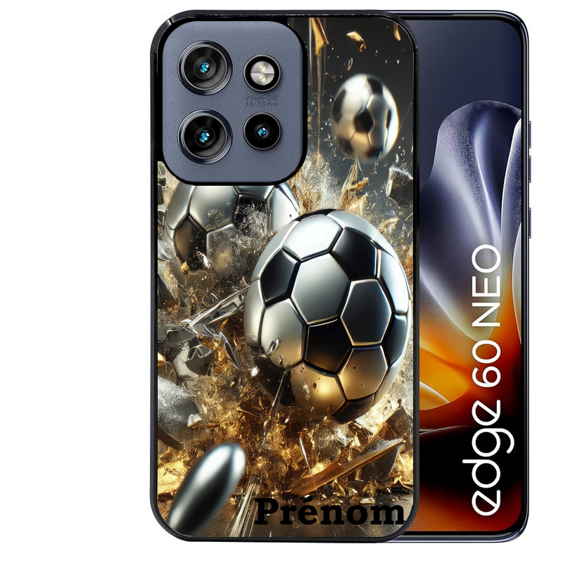 Coque noire taperso pour Moto Edge 60 et Neo Fusion Pro avec motif foot metal personnalisee protection antichoc personnalisée