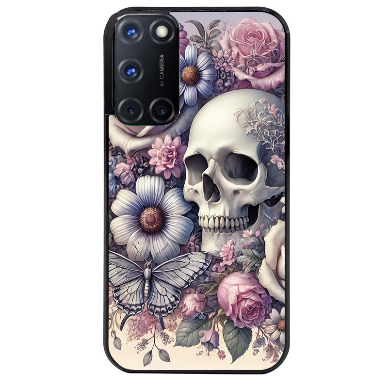 Coque noire taperso pour OPPO Reno 8 LITE avec motif tete de mort pastel protection antichoc personnalisée