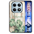 Coque noire taperso pour Redmi Note 15 et PRO PLUS 4G 5G avec motif bois et trefle personnalisee protection antichoc personnalisée
