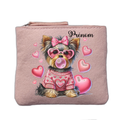 Porte monnaie personnalisé motif chien lunettes rose clair en feutrine en feutrine