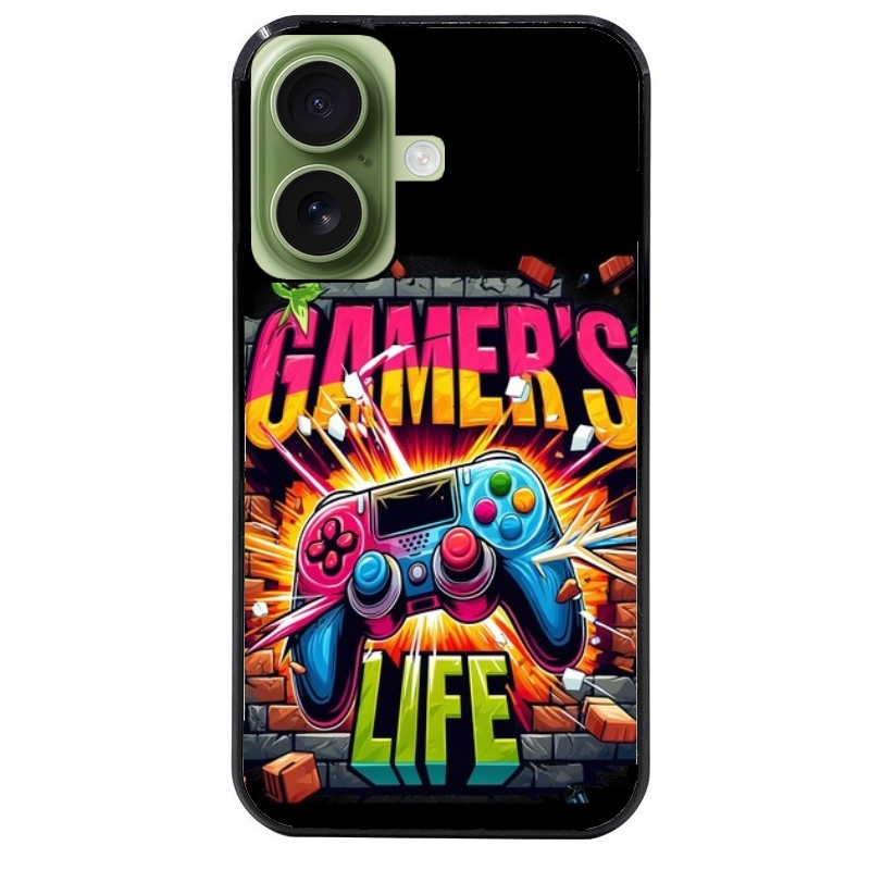 Coque noire taperso pour Iphone 16 16E PLUS MAX PRO avec motif gamer life protection antichoc personnalisée