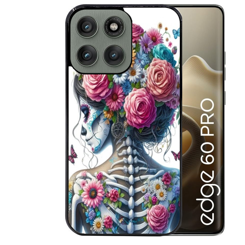 Coque noire taperso pour Moto Edge 60 et Neo Fusion Pro avec motif tete de mort calavera papillon protection antichoc personnalisée
