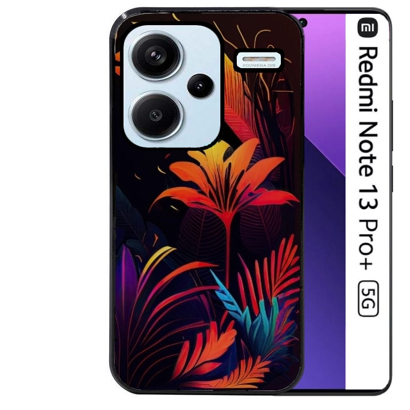 Coque noire taperso pour Redmi Note 13 PRO PLUS 5G avec motif tropical jaune protection antichoc personnalisée