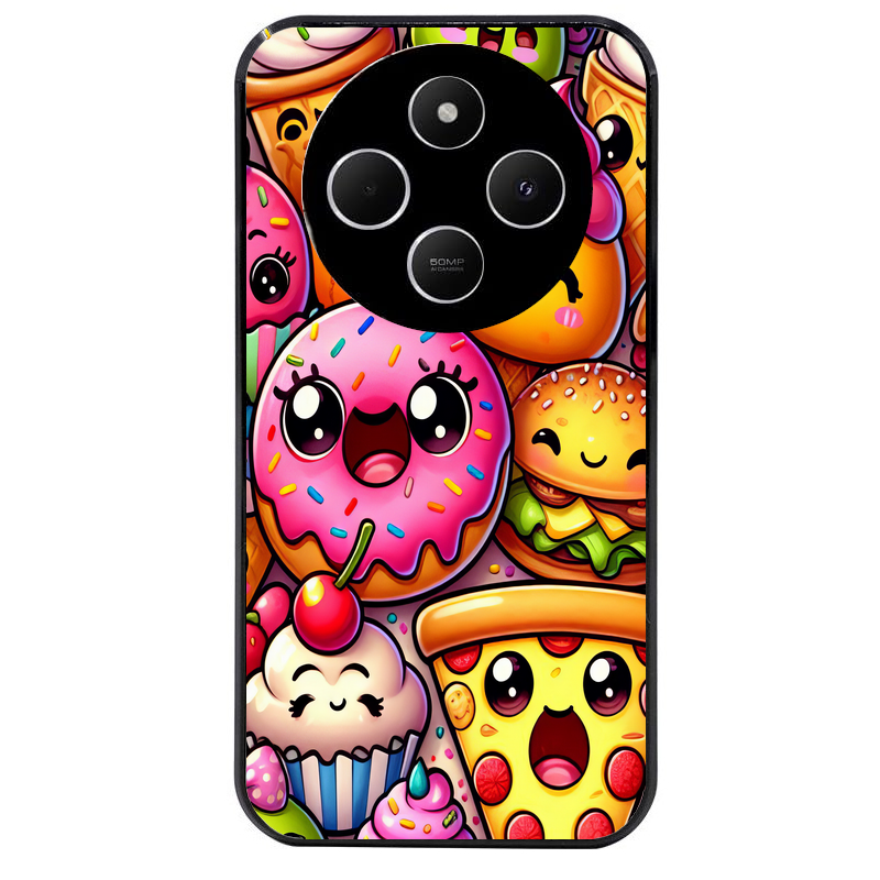 Coque noire taperso pour POCO C75 avec motif anime donut kawaii protection antichoc personnalisée