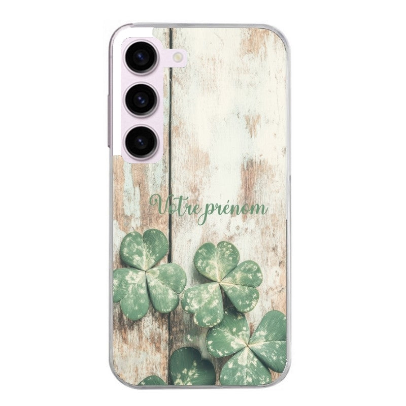 Coque taperso pour Galaxy A13 4G et 5G A23 A53 avec motif bois et trefle personnalisee protection antichoc personnalisée