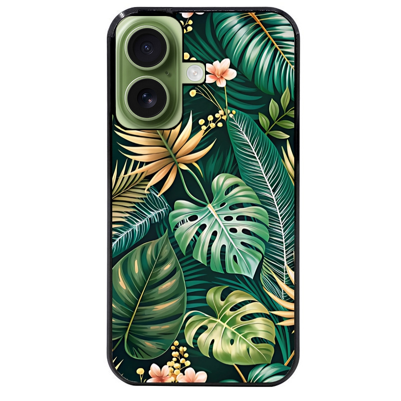 Coque noire taperso pour Iphone 16 16E PLUS MAX PRO avec motif jungle dore protection antichoc personnalisée
