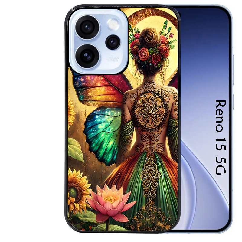 Coque noire taperso pour OPPO Reno 15 et F FS 5G avec motif fee et fleurs protection antichoc personnalisée