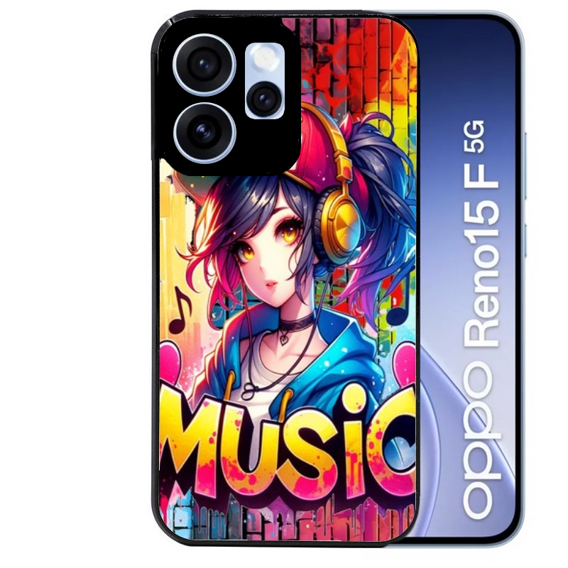 Coque noire taperso pour OPPO Reno 15 et F FS 5G avec motif anime manga et music protection antichoc personnalisée