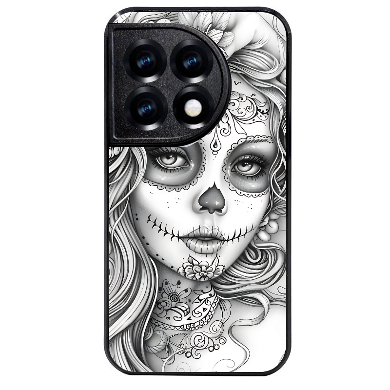 Coque noire taperso pour OnePlus 11 et 12 avec motif mort calavera tatoo protection antichoc personnalisée