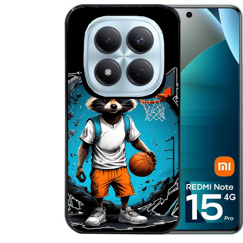 Coque noire taperso pour Redmi Note 15 et PRO PLUS 4G 5G avec motif basket racoon protection antichoc personnalisée