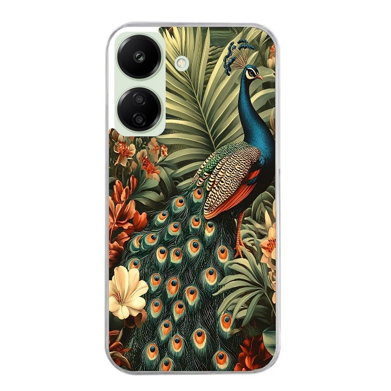 Coque taperso pour POCO C65 4G avec motif paon tropical protection antichoc personnalisée