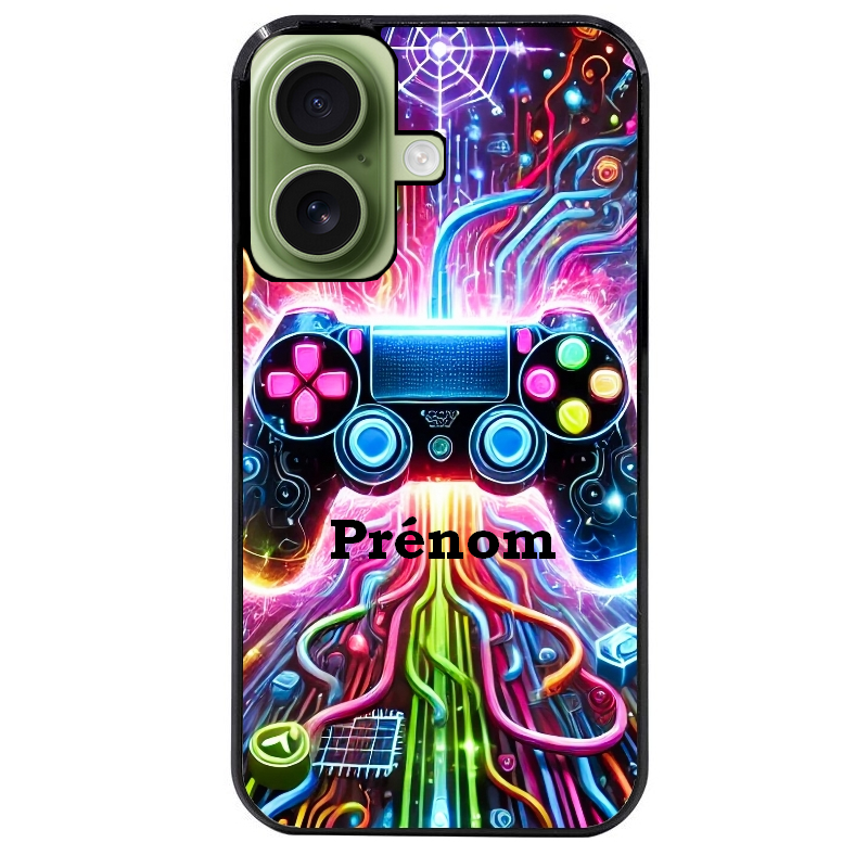 Coque noire taperso pour Iphone 16 16E PLUS MAX PRO avec motif gamer electro personnalisee protection antichoc personnalisée