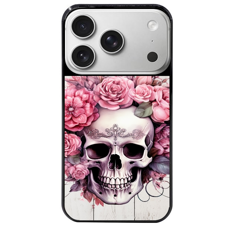 Coque noire taperso pour Iphone 17 17E AIR MAX PRO avec motif tete de mort floral protection antichoc personnalisée
