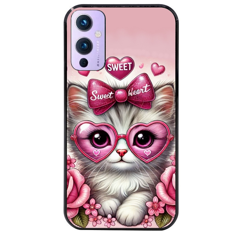 Coque noire taperso pour OnePlus 9 et 9 PRO avec motif chat lunettes protection antichoc personnalisée